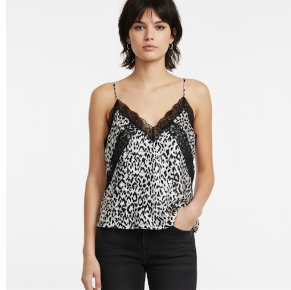 Victoria's Secret Leopard Cami Tank Black Lavender Lace Boho Fairy Festival L